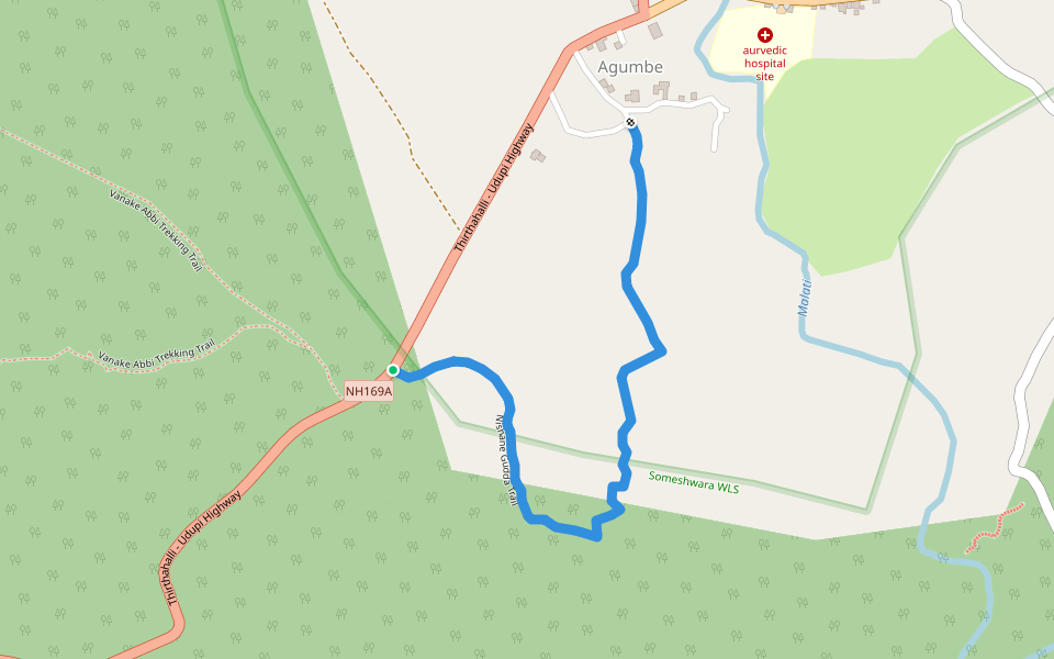 Nishane Gudda Trail walking route map in Agumbe