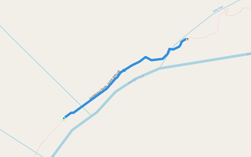 numerous fords, some difficult walking route map in Neugal Dhar