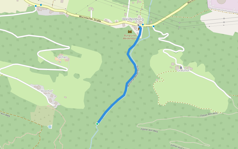 Wasserfall Weidenburg walking route map in Kronhof