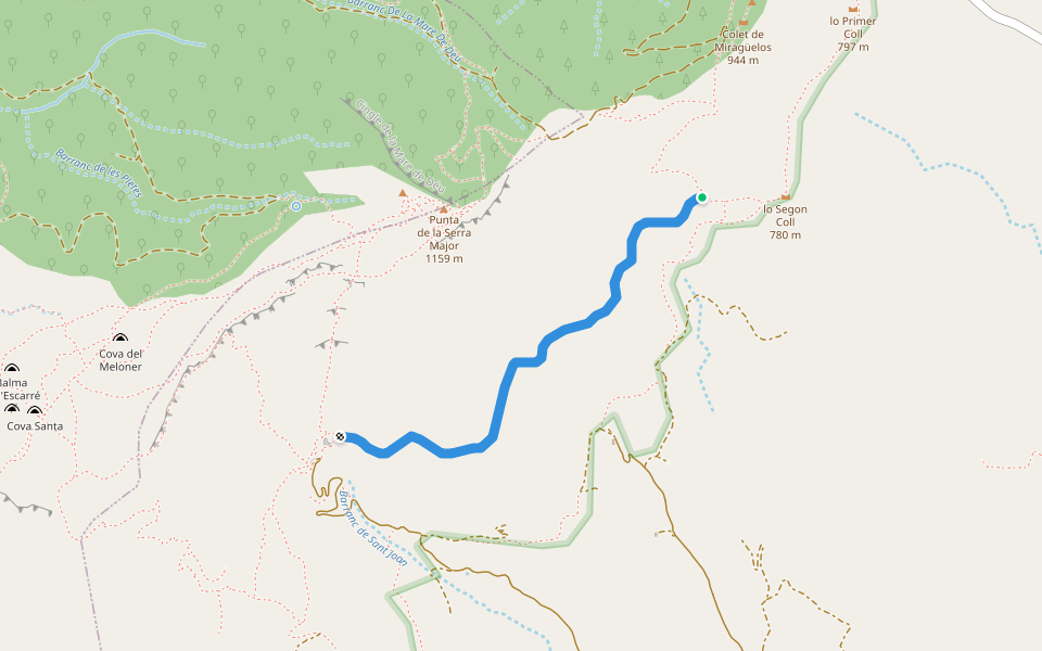 Camí de la Llisera walking route map in Cornudella de Montsant