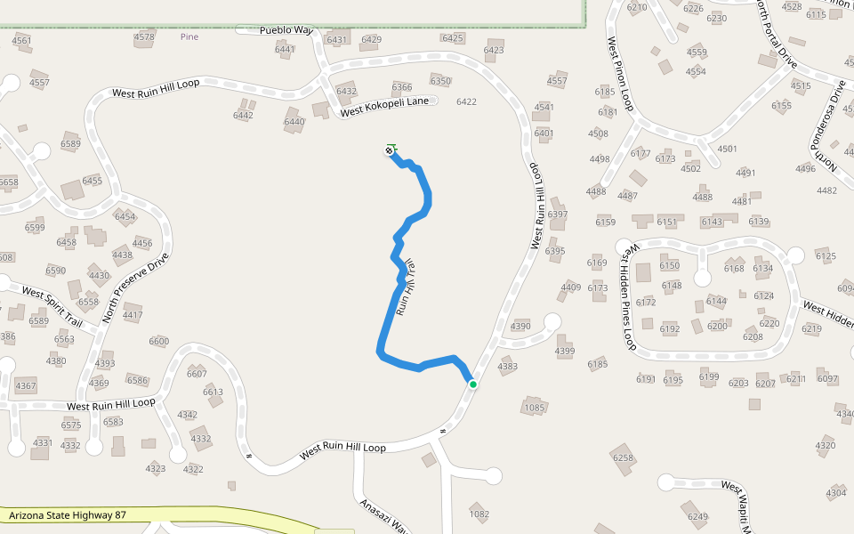 Ruin Hill Trail walking route map in Pine