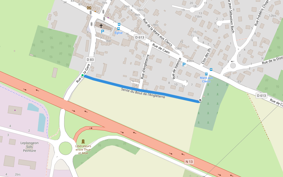 Sente du Bout de l'Angleterre walking route map in Thue et Mue