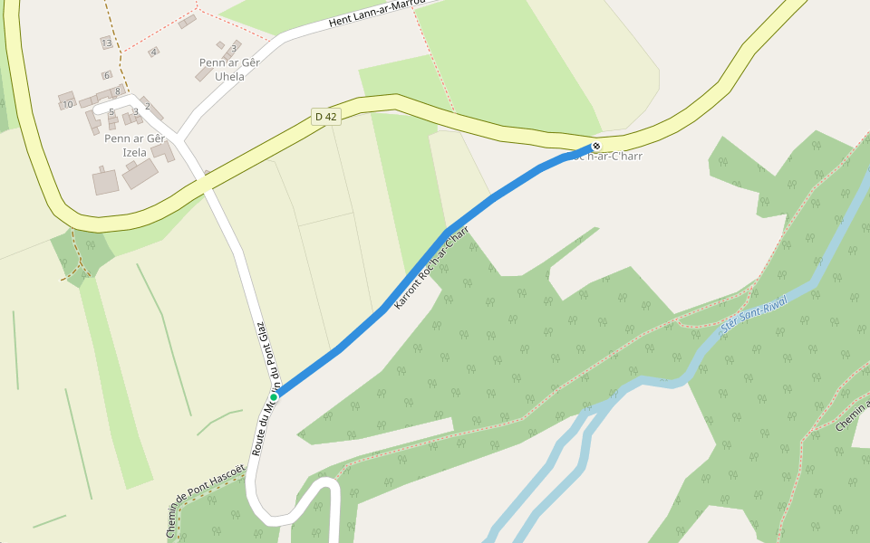 Karront Roc'h-ar-C'harr walking route map in Saint-Rivoal