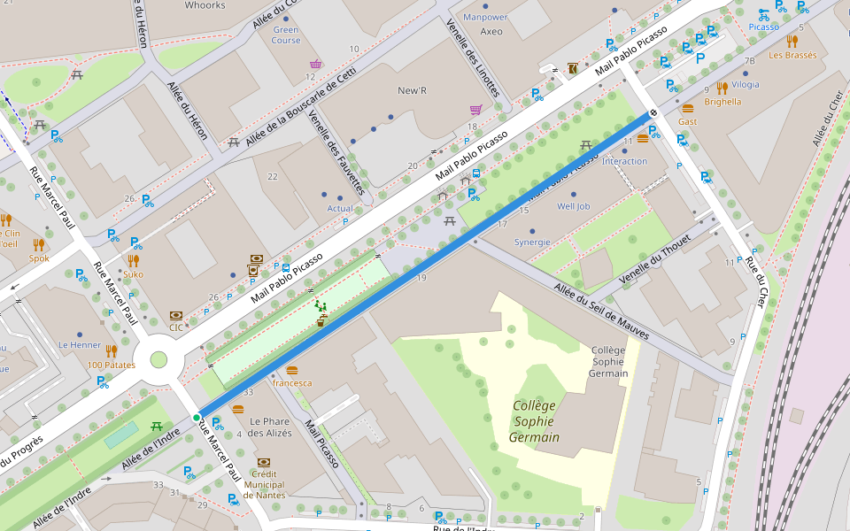 Mail Pablo Picasso walking route map in Nantes