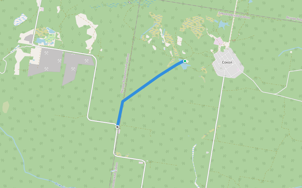 Бывшая узкоколейка walking route map in Sokol