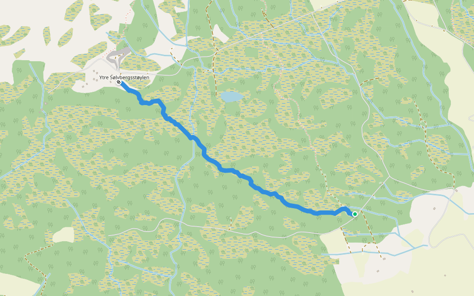 Gamle Sølvbergstøylsvegen walking route map in Sølberg
