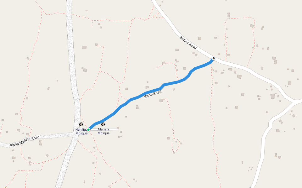 Kipsa Road walking route map in Nabiganda