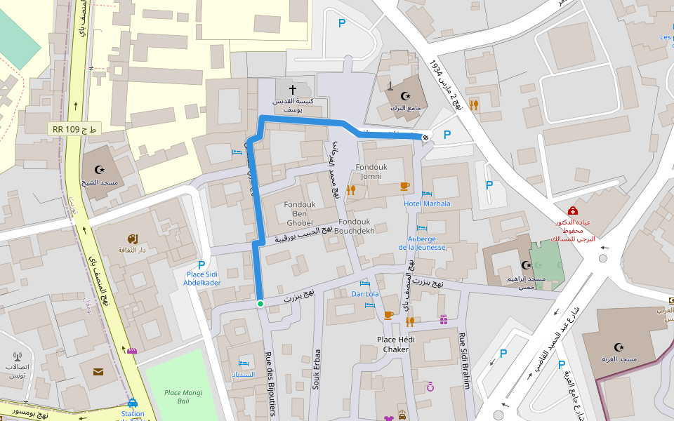 نهج غازي مصطفى walking route map in Houmt Souk