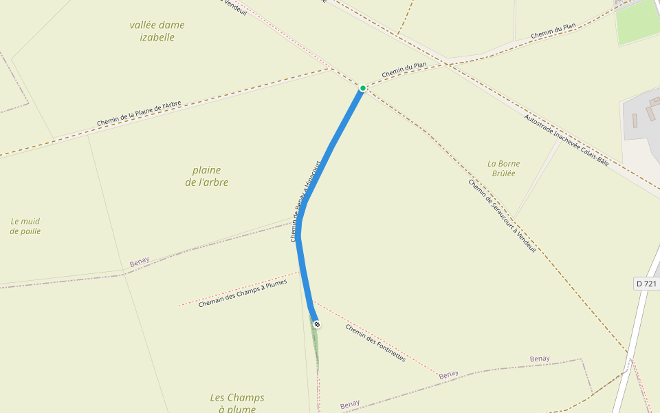 Chemin de Benay a Hinacourt walking route map in Benay