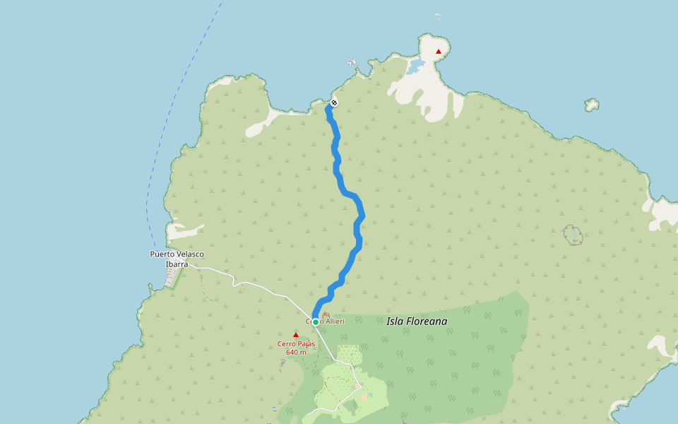 Sendero a Bahía Post Office walking route map in Puerto Velazco Ibarra