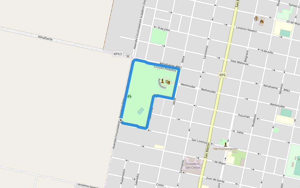 Circuito Pedestre walking route map in San Carlos Centro