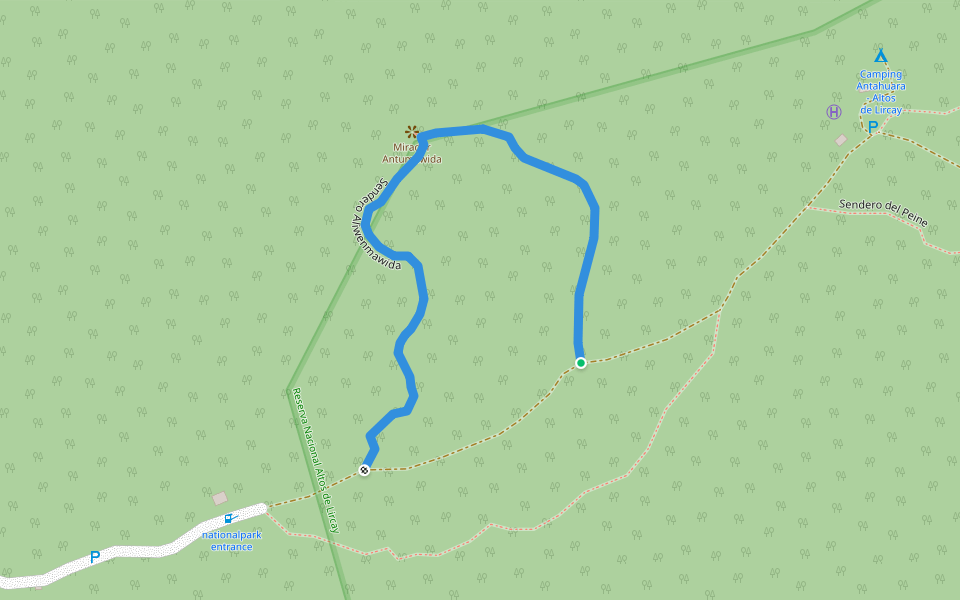 Sendero Aliwenmawida walking route map in Vilches