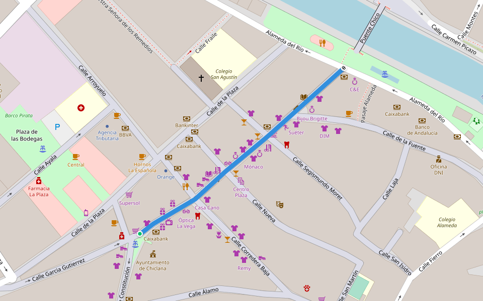 Calle de la Vega walking route map in Chiclana de la Frontera