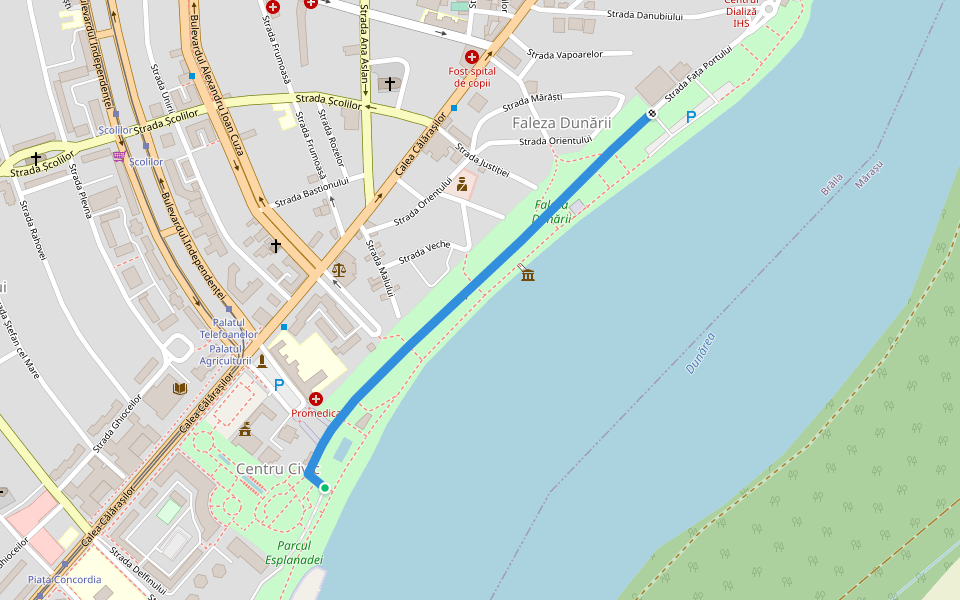 Strada Fața Portului walking route map in Brăila