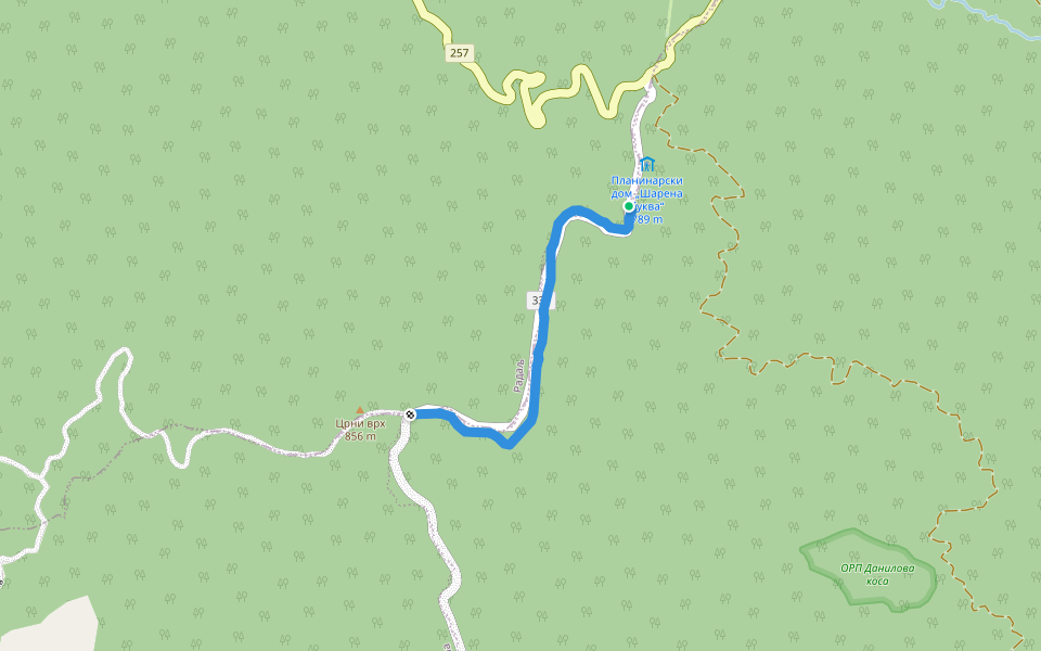 Борања-Мали Зворник walking route map in Брштица