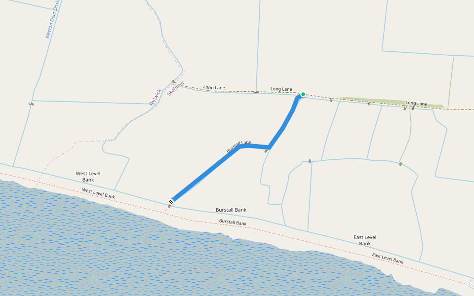 Burstall Lane walking route map in Skeffling