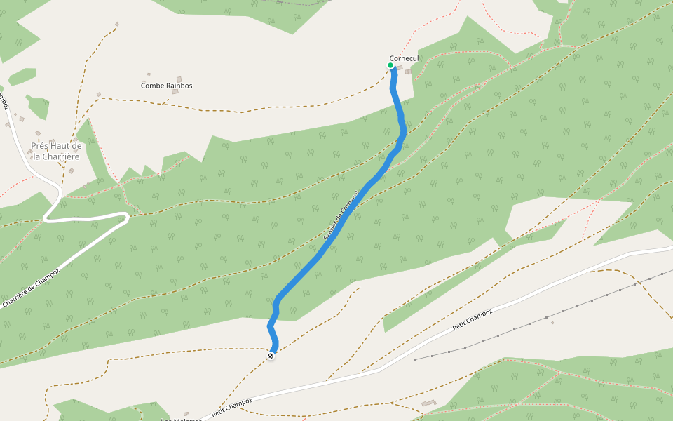 Sentier de Cornecul walking route map in Champoz