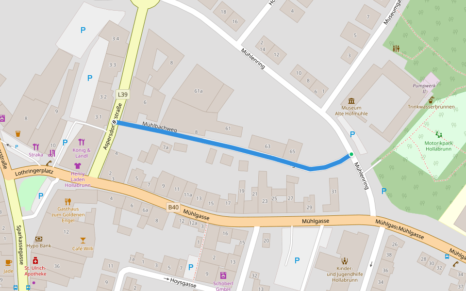 Mühlbachweg walking route map in Hollabrunn
