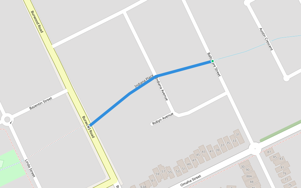 Indiana Place walking route map in Belfield