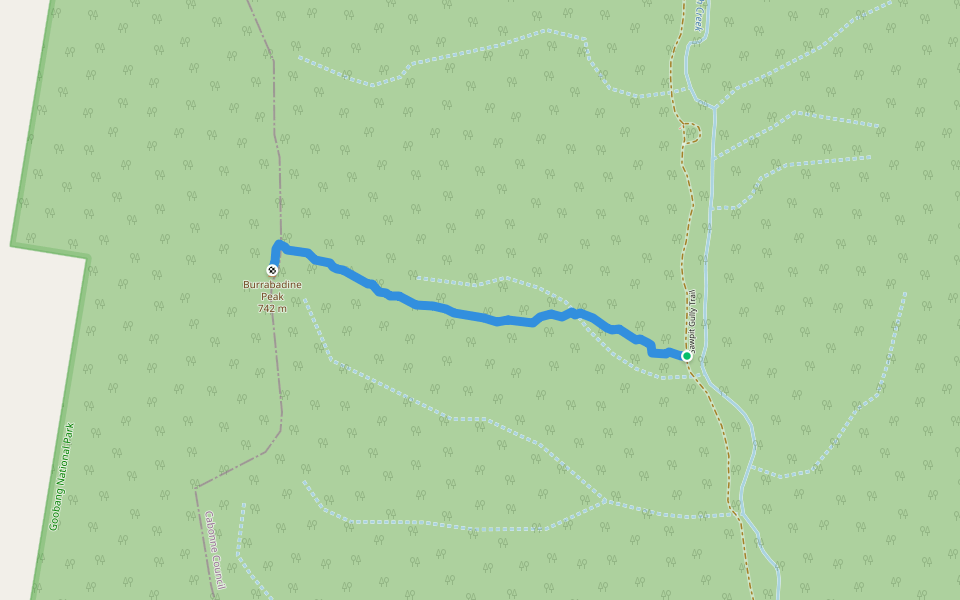Burrabadine Peak Walking Track walking route map in Baldry
