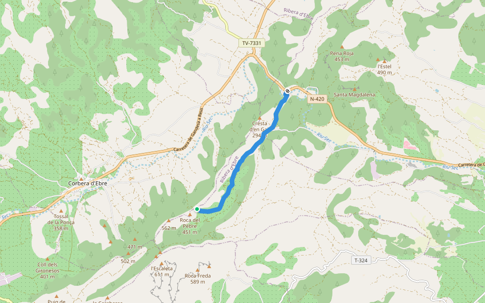 Camí de la Val de la Torre walking route map in Benissanet