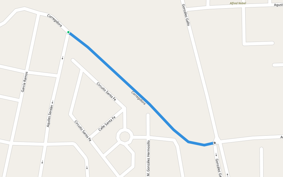 Corregidora walking route map in Tepatitlán de Morelos