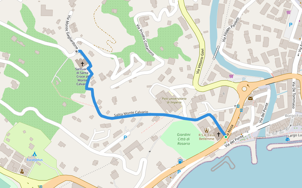 Salita Monte Calvario walking route map in Imperia