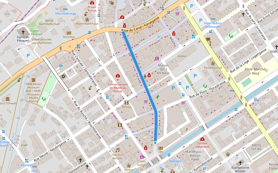 Rue de Nidau / Nidaugasse walking route map in Biel