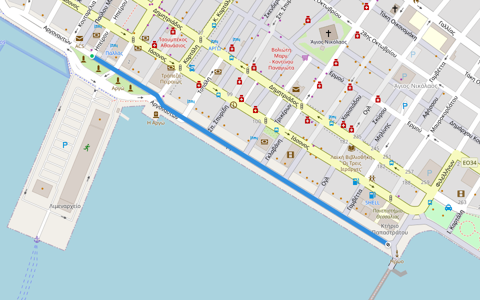 Αργοναυτών walking route map in Volos