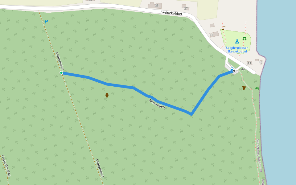 Mosevejen walking route map in Broager