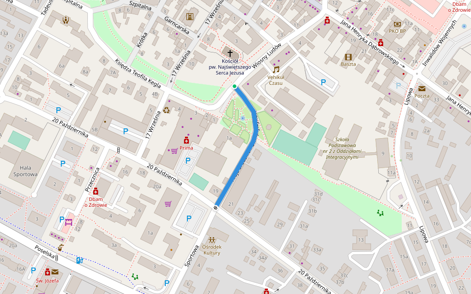 Aleja Średzkich Olimpijczyków walking route map in Środa Wielkopolska