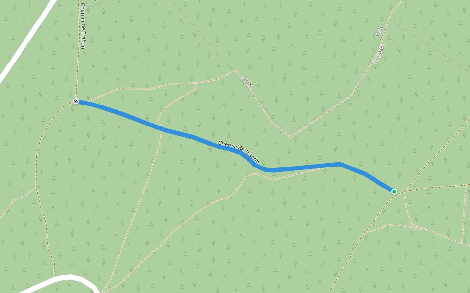 Chemin de Trahon walking route map in Les Premiers-Sapins