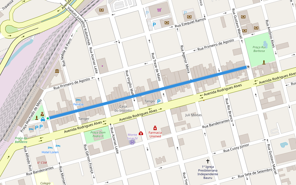 Calçadão Batista de Carvalho walking route map in Bauru