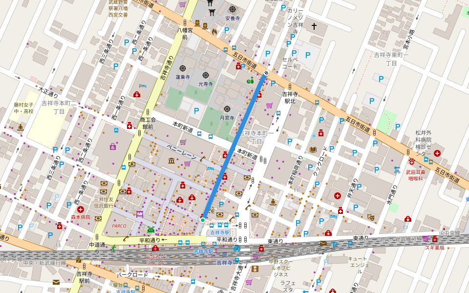 サンロード walking route map in Musashino