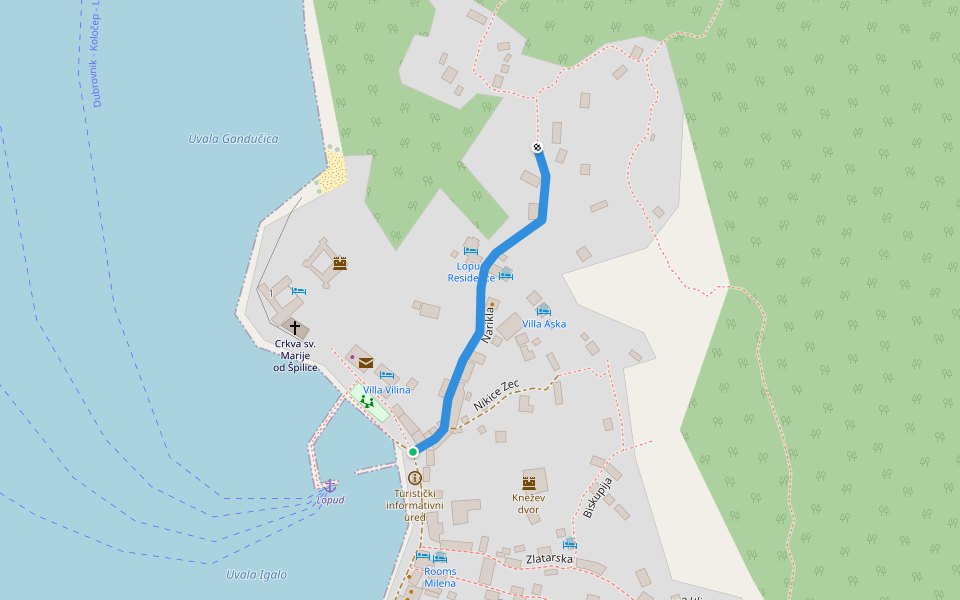 Narikla walking route map in Lopud