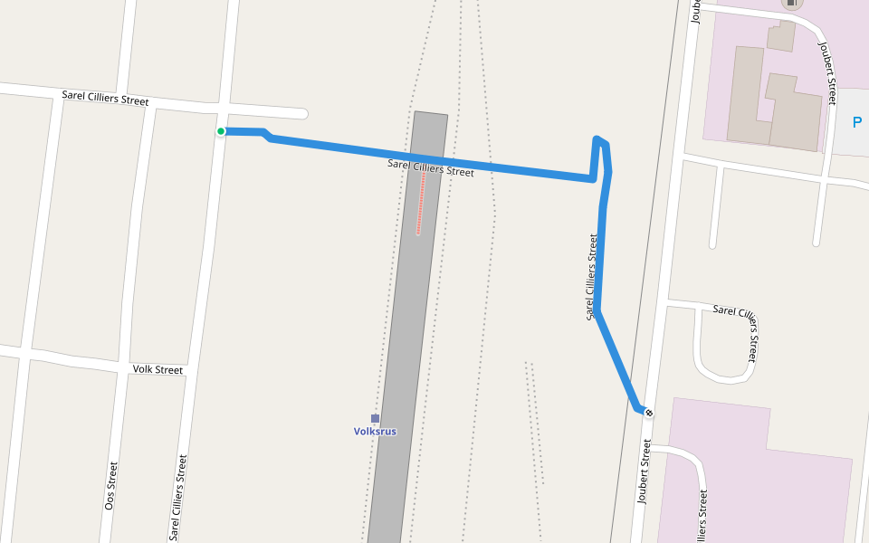 Sarel Cilliers Street walking route map in Volksrust