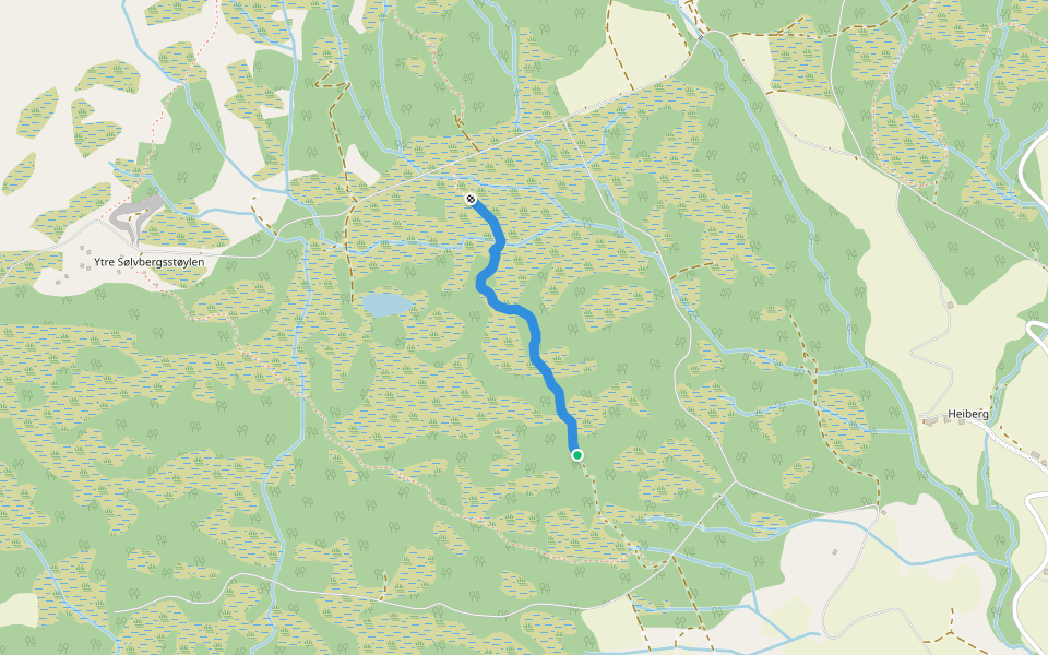 Gamle Indre Sølvbergstøylsvegen walking route map in Sølberg