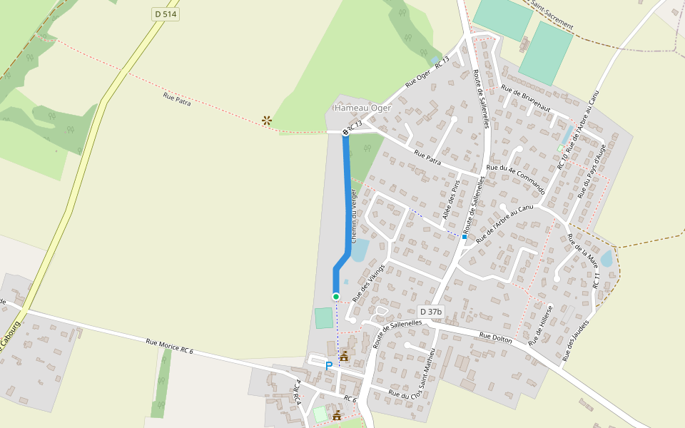 Chemin du Verger walking route map in Amfreville