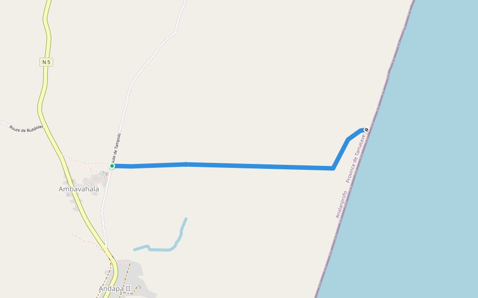 Sentier pédagogique de Tampolo walking route map in Mahavanona