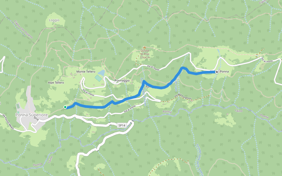 Via per Alpe di Ponna walking route map in Ponna Superiore