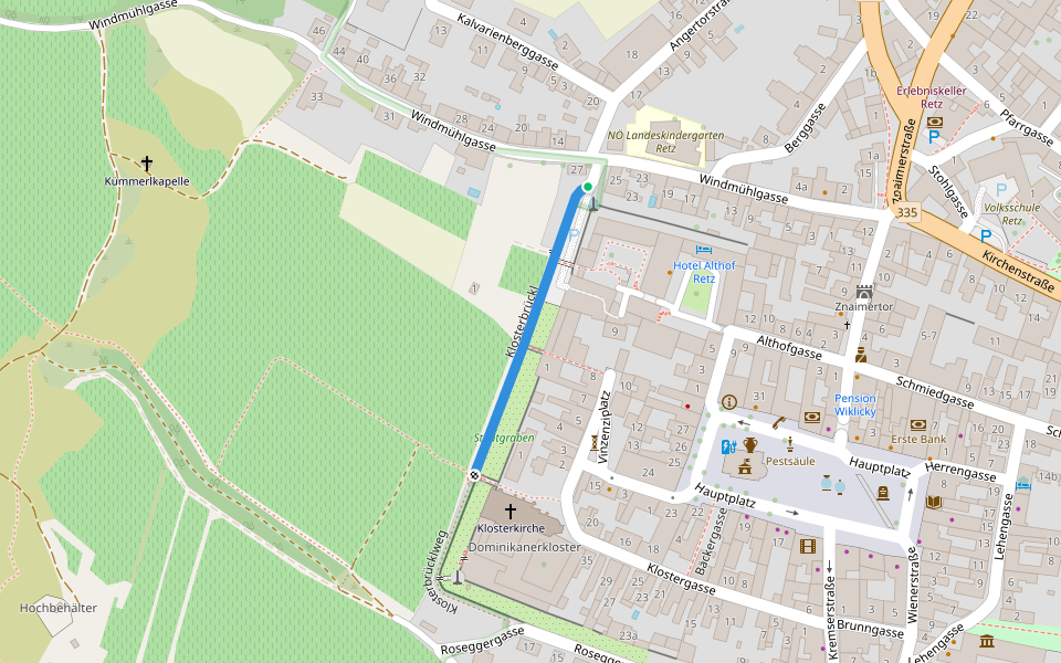 Klosterbrückl walking route map in Retz
