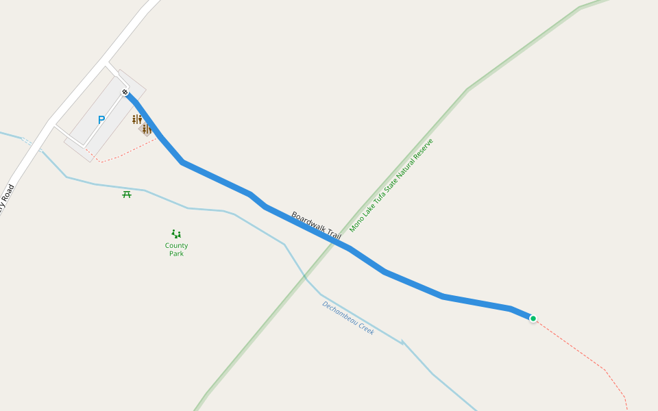 Boardwalk Trail walking route map in Mono City