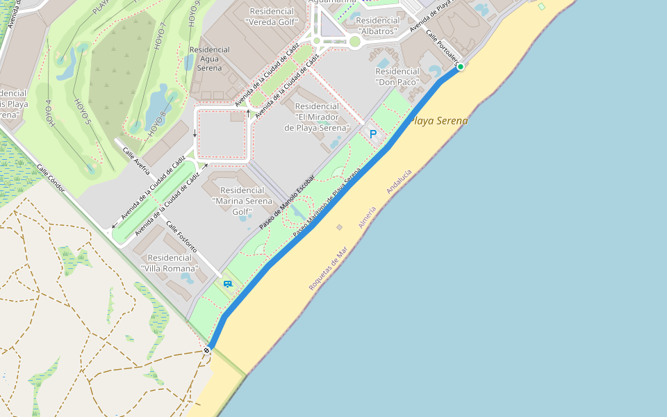 Paseo Marítimo de Playa Serena walking route map in Roquetas de Mar