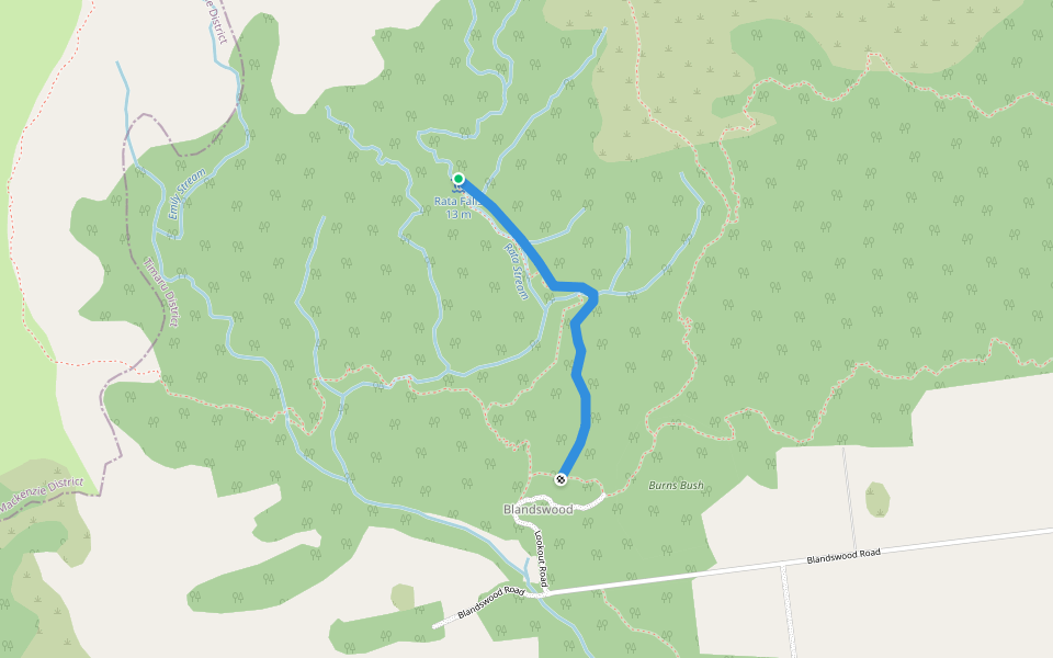 Old Rata Falls Track walking route map in Peel Forest