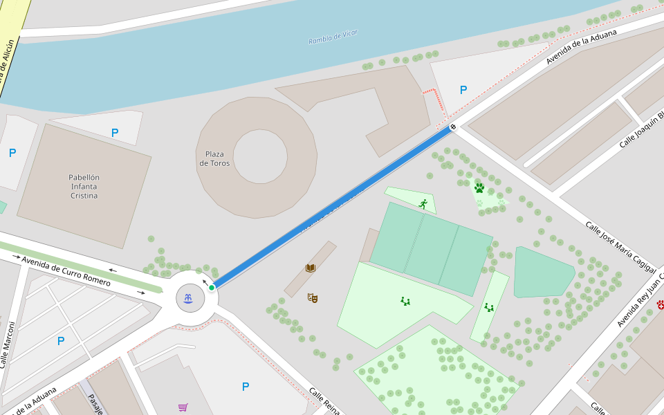 Avenida de la Aduana walking route map in Roquetas de Mar