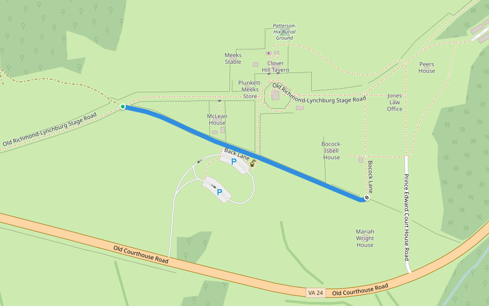 Back Lane walking route map in Appomattox