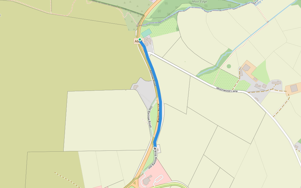 Baslow Road walking route map in Owler Bar