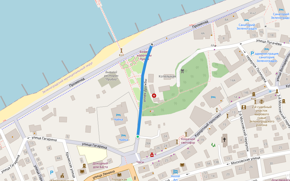 аллея Дружбы walking route map in Zelenogradsk