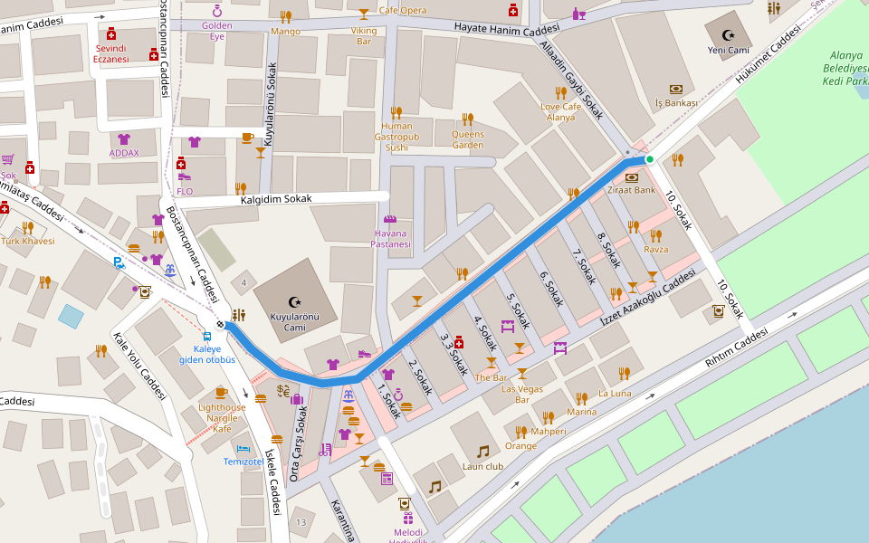 Hükümet Caddesi walking route map in Alanya