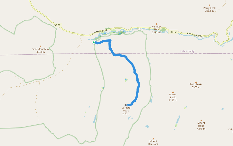 La Plata Peak Ellingwood Ridge walking route map in Buena Vista
